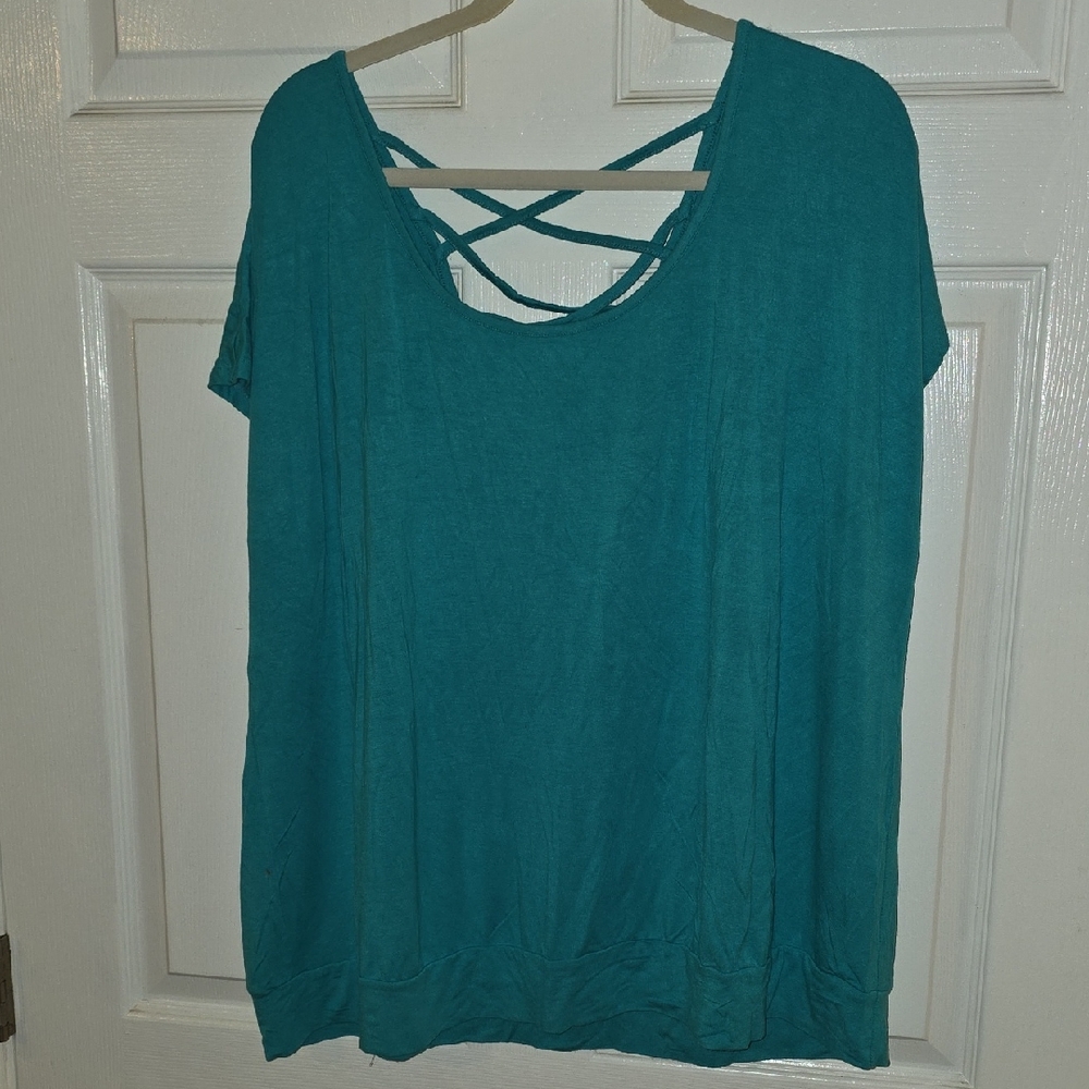 torrid Teal Crisscross Back Short Sleeve Top
